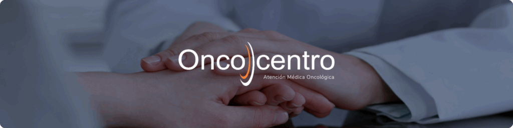 Manos entrelazadas entre paciente y profesional de salud junto al logo de Oncocentro Caratula tipos de cancer en chile